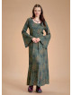 Boat Neck Maxi Bell Khaki Pattern Sleeve Dress